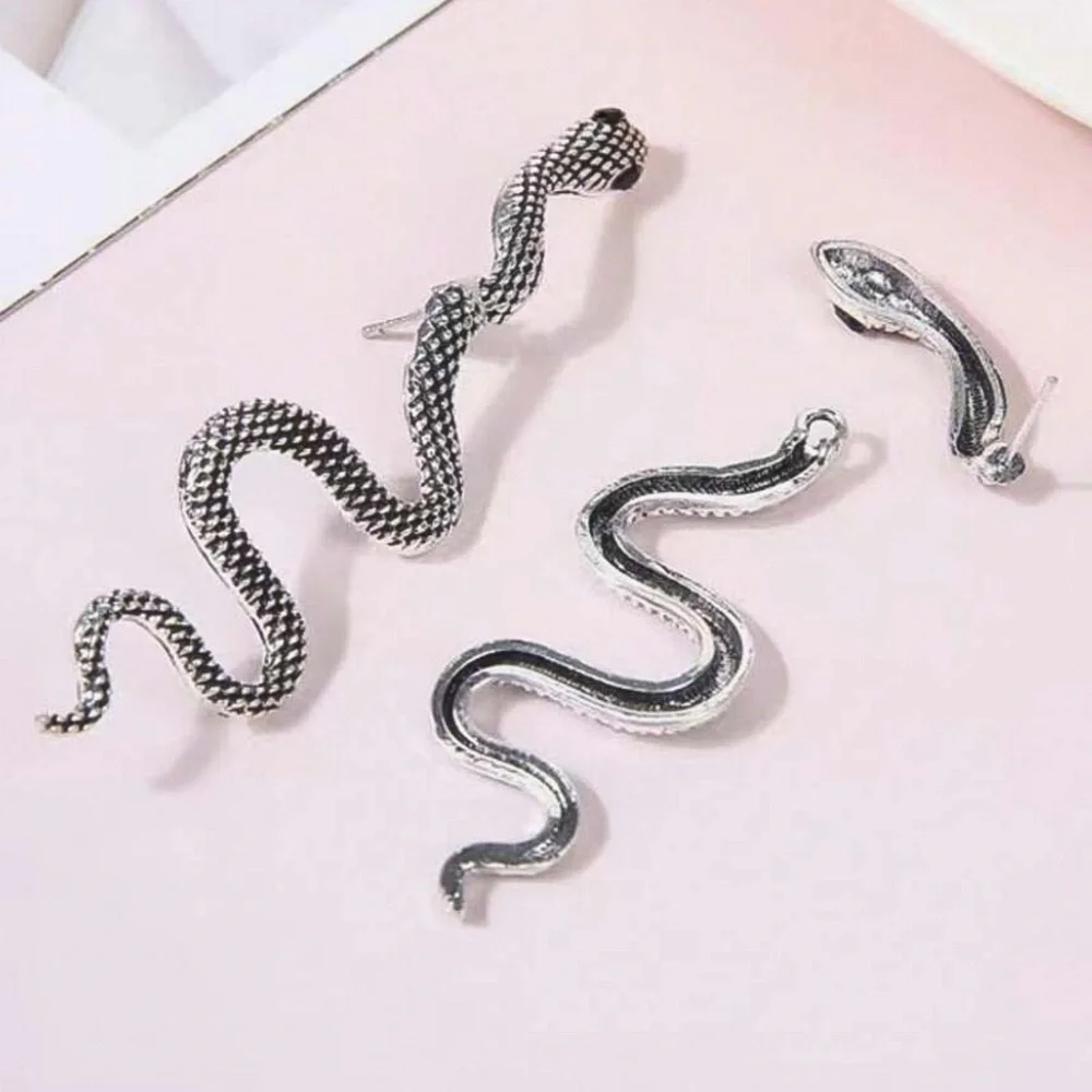 Antiqued Silver Snake Studs w/Jacket Backs Earrings